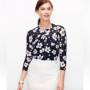 Ann Taylor Navy & White Floral Cardigan